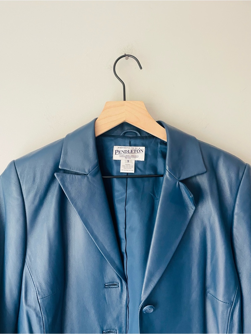 Pendleton Vintage Navy Leather Blazer Jacket - Picture 2 of 7